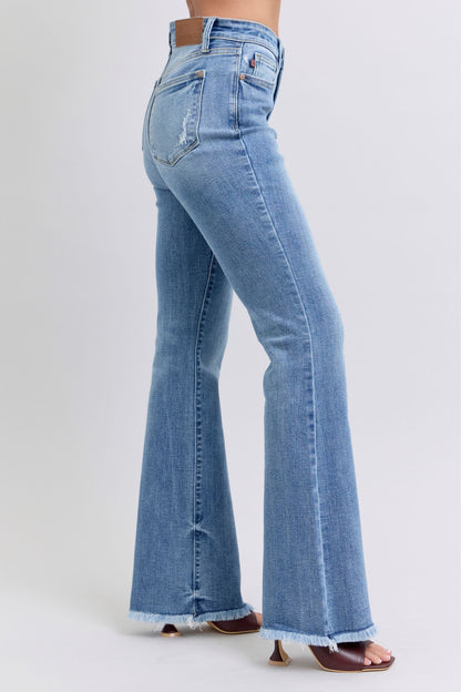 Judy Blue Full Size Raw Hem High Rise Bootcut Jeans - Tigbul's Variety Fashion Shop
