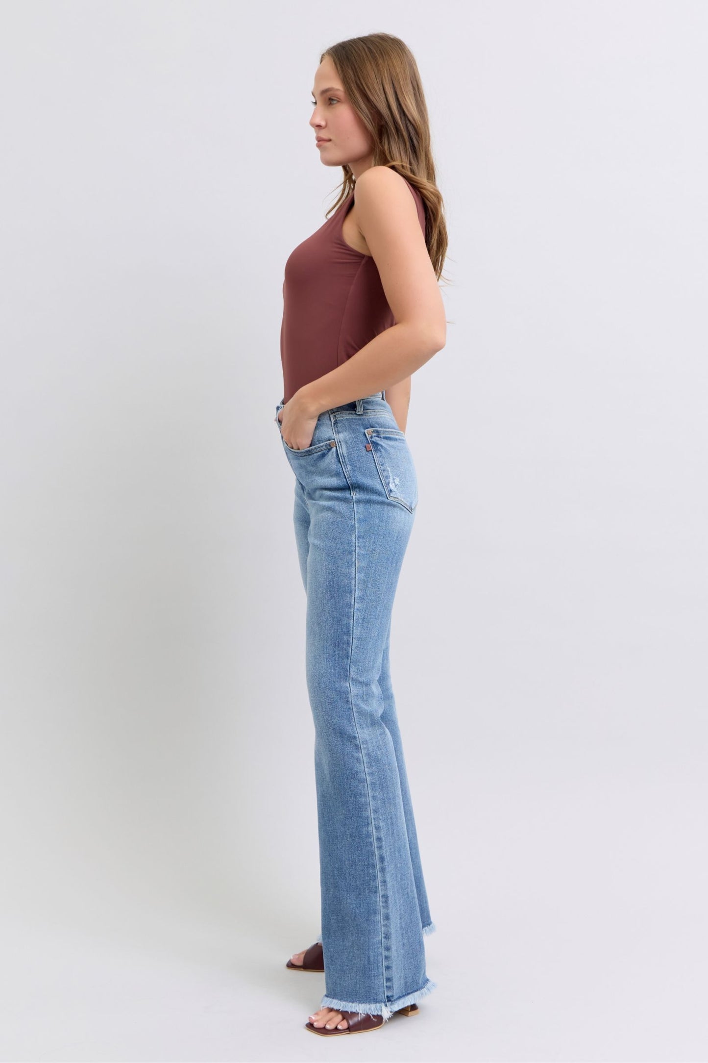 Judy Blue Full Size Raw Hem High Rise Bootcut Jeans - Tigbul's Variety Fashion Shop