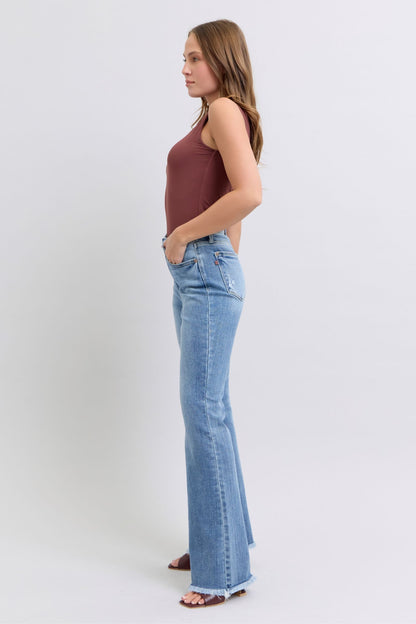 Judy Blue Full Size Raw Hem High Rise Bootcut Jeans - Tigbul's Variety Fashion Shop