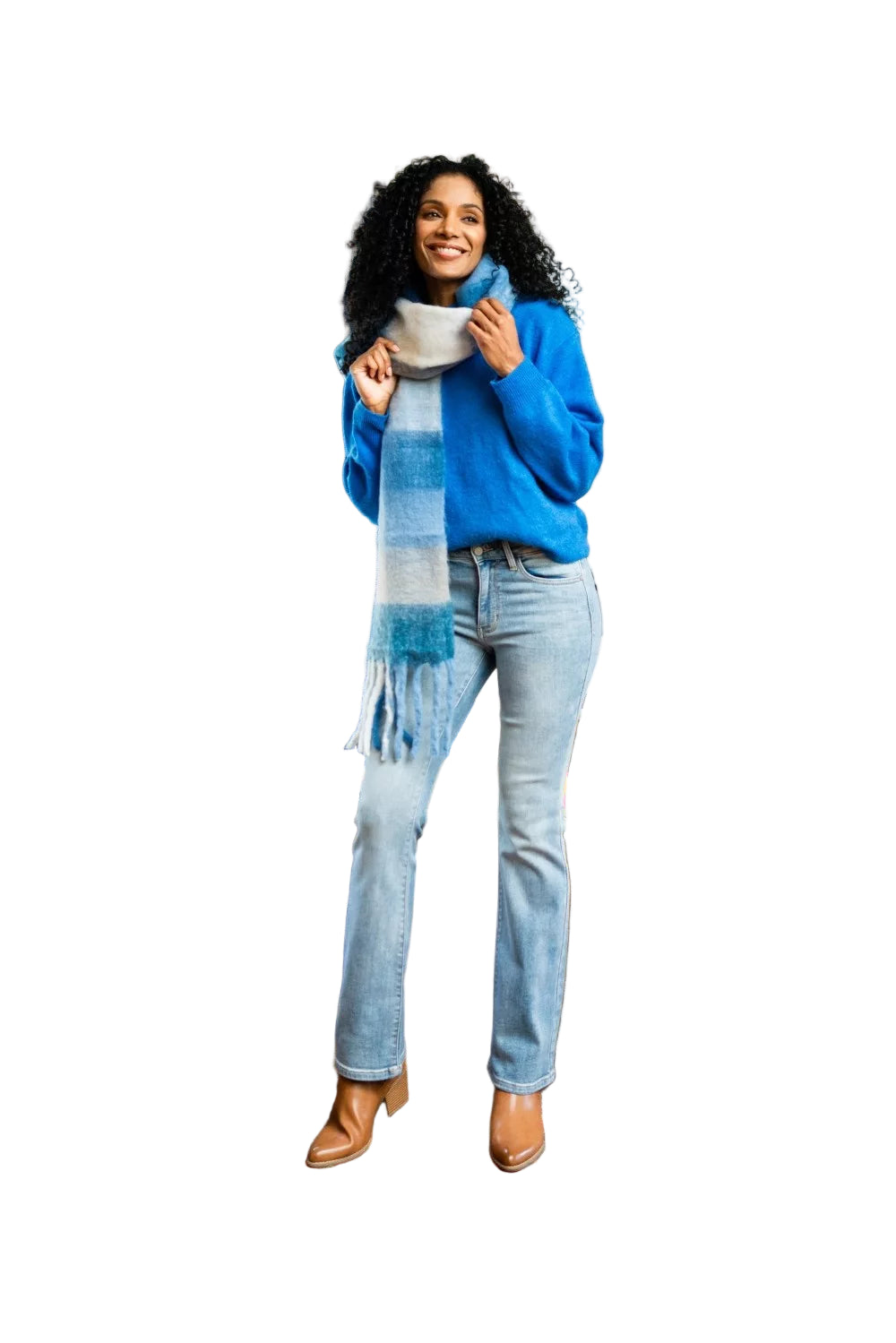 Trendsi mid-rise thermal bootcut jeans, light blue wash