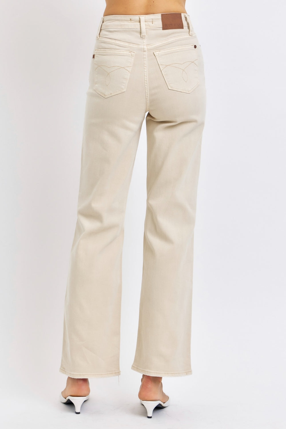 Judy Ivory Color High Waist Distressed Wide Leg Jeans - Tigbul's Variety Fashion Shop