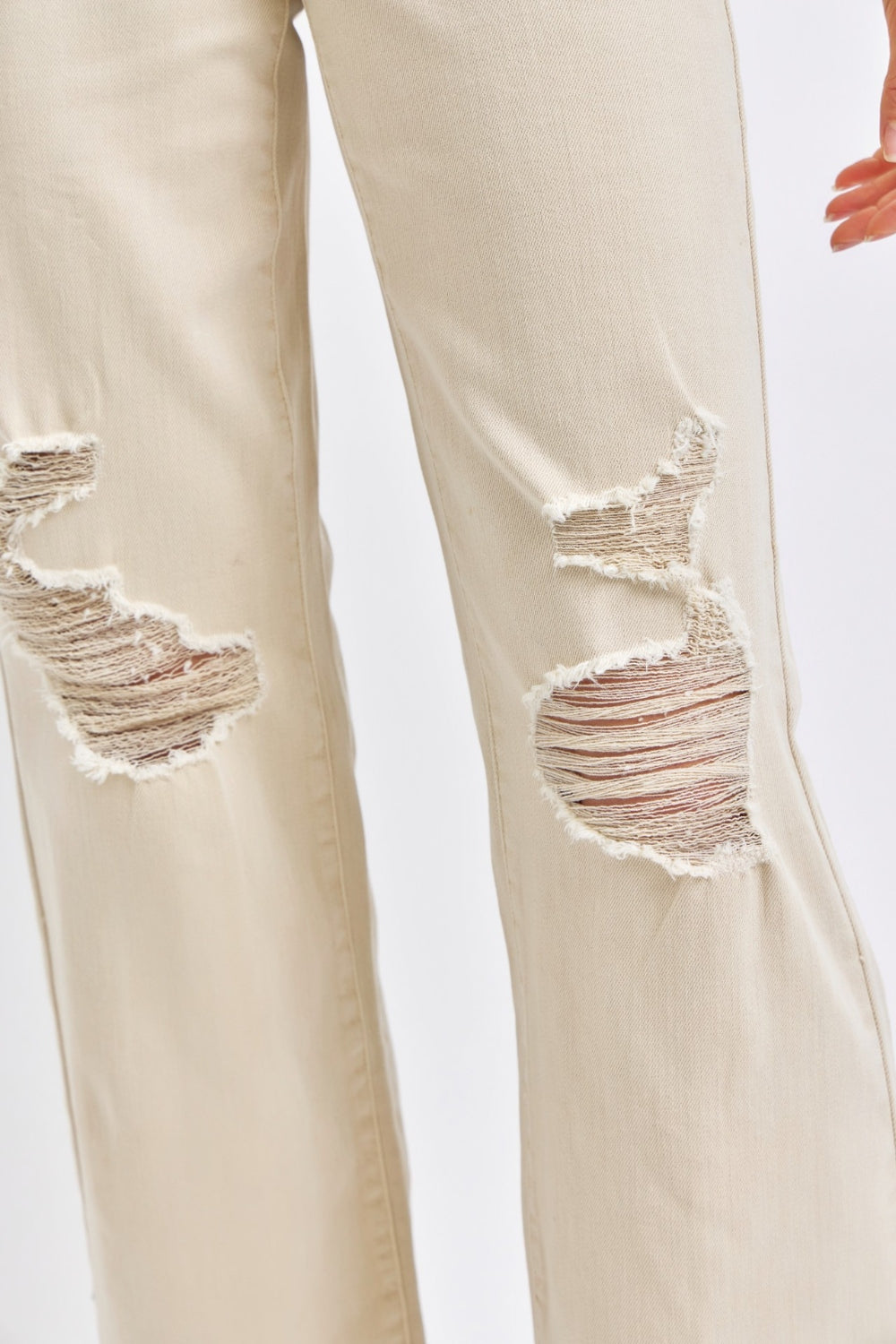 Judy Ivory Color High Waist Distressed Wide Leg Jeans - Tigbul's Variety Fashion Shop
