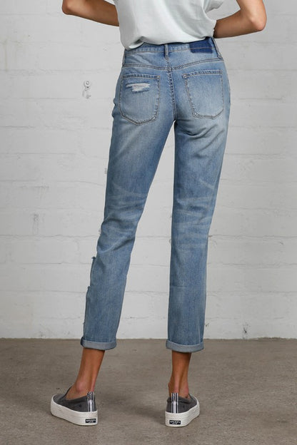 Ladies Distressed Girlfriend Denim Jean Cropped Pants - Tigbul's Variety Fashion Shop