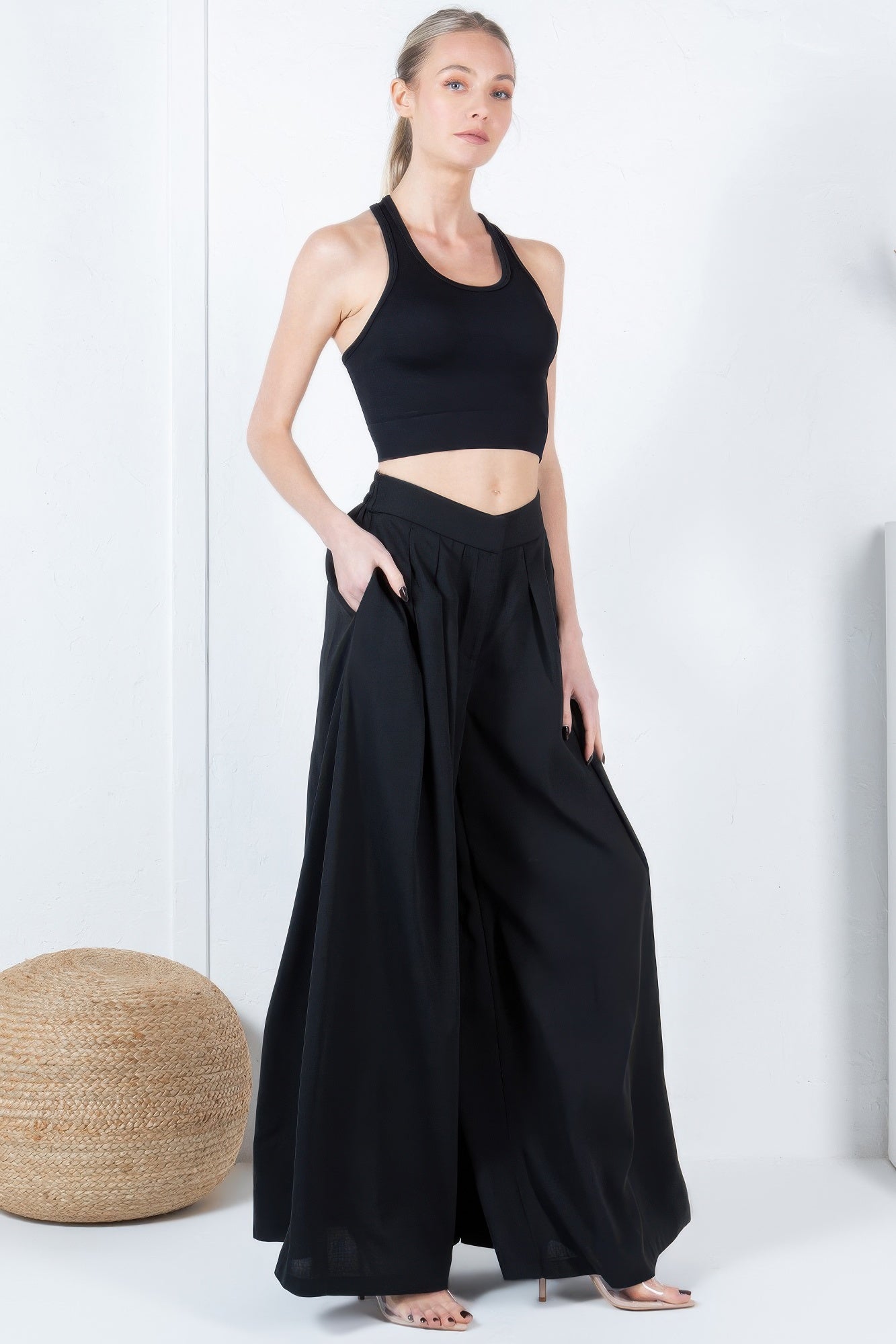 Large Hem Wide Leg Pleated Solid Pants - Tigbul's Variety Fashion Shop