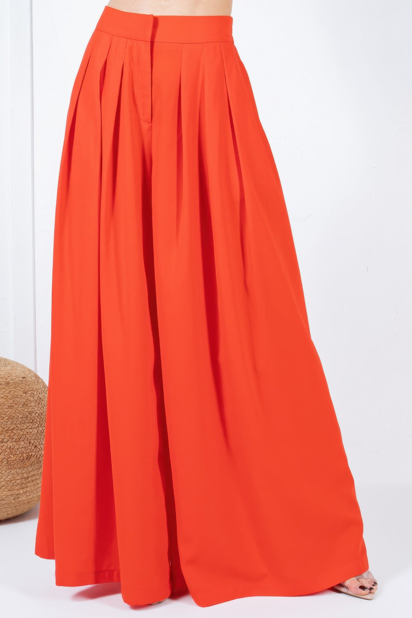 Large Hem Wide Leg Pleated Solid Pants - Tigbul's Variety Fashion Shop