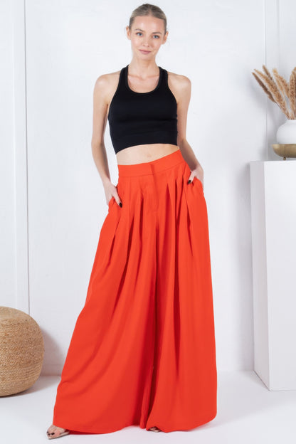 Large Hem Wide Leg Pleated Solid Pants - Tigbul's Variety Fashion Shop