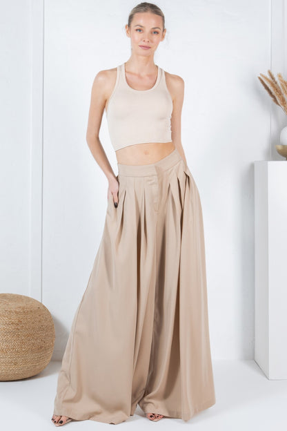 Large Hem Wide Leg Pleated Solid Pants - Tigbul's Variety Fashion Shop