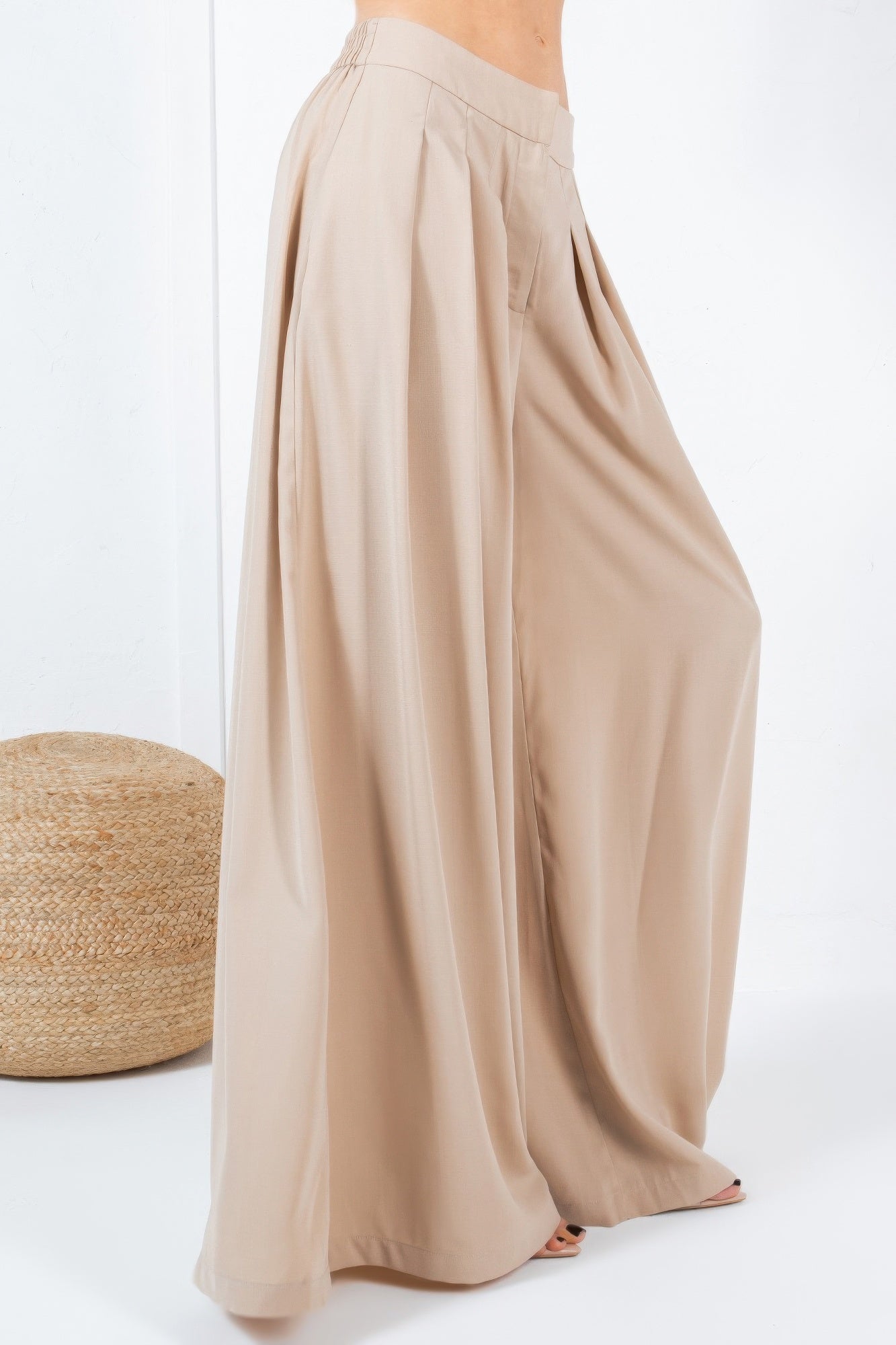 Large Hem Wide Leg Pleated Solid Pants - Tigbul's Variety Fashion Shop
