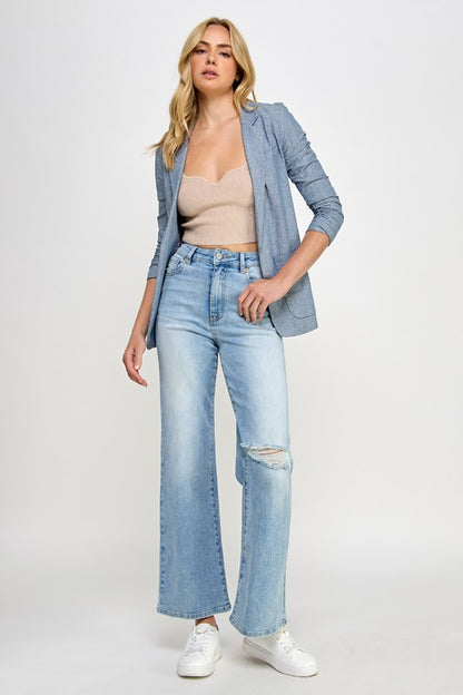 Light Blue Denim High Rise Relaxed Wide Leg Jean Pants - Tigbul's Variety Fashion Shop