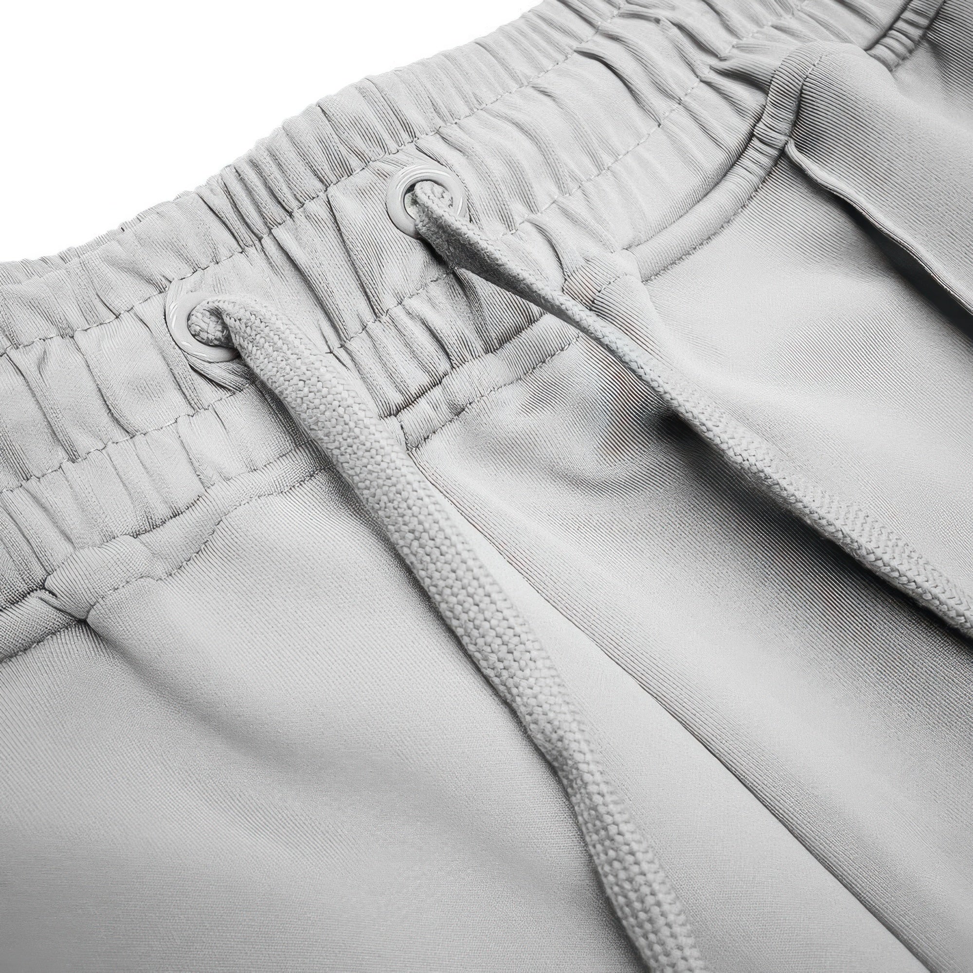 Grey drawstring waist and seam details on stacked flare pants with side stripe