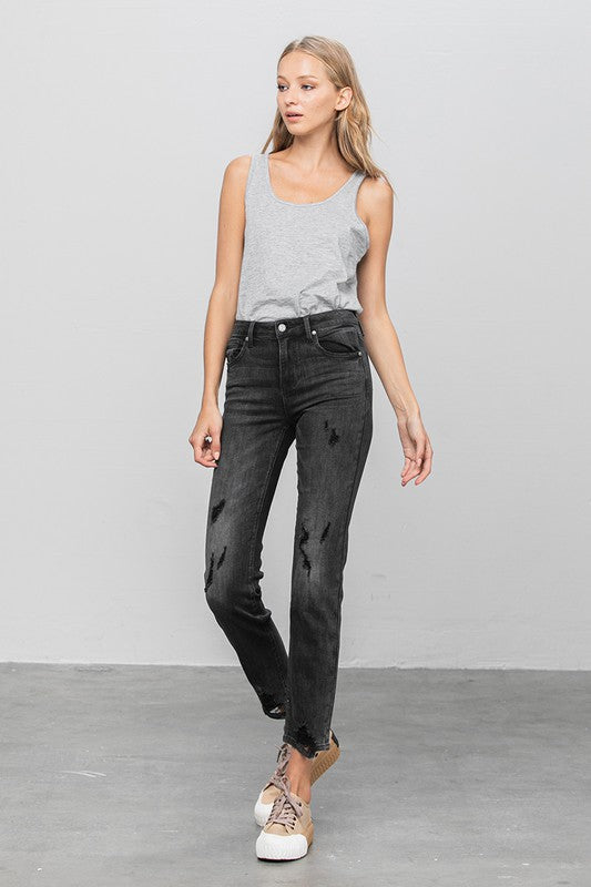 Mid Rise Distressed Straight Jeans - Tigbul's Variety Fashion Shop