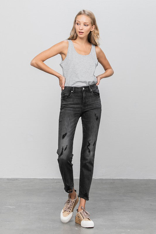 Mid Rise Distressed Straight Jeans - Tigbul's Variety Fashion Shop