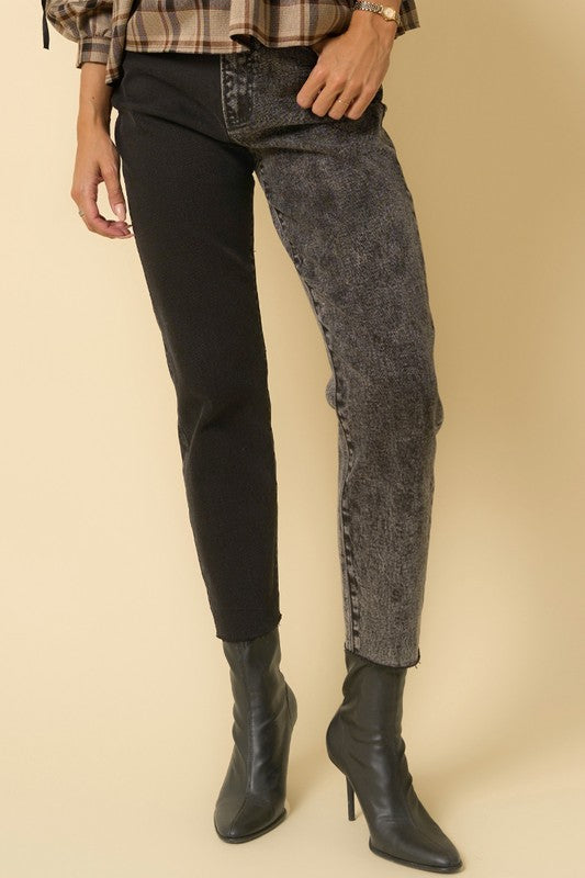 Raw Hem Black Contrast Wash Mom Jeans - Tigbul's Variety Fashion Shop