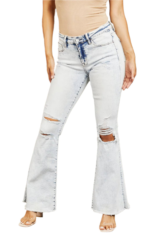 Size 28 Mid Rise Acid Wash Distressed Flare Jeans - Tigbul's Variety Fashion Shop