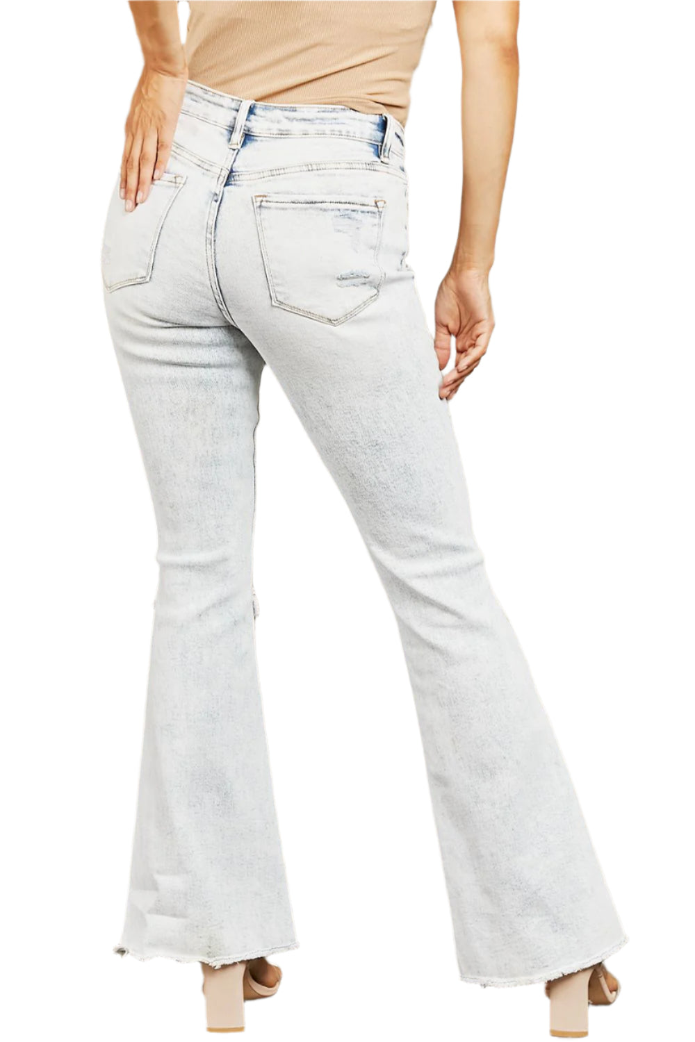 Size 28 Mid Rise Acid Wash Distressed Flare Jeans - Tigbul's Variety Fashion Shop