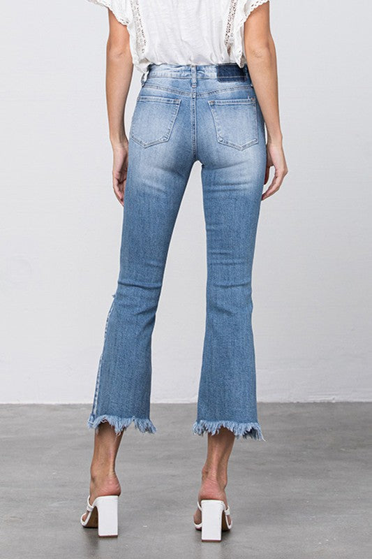 Stretch Mid Rise Crop Flare Blue Jeans - Tigbul's Variety Fashion Shop