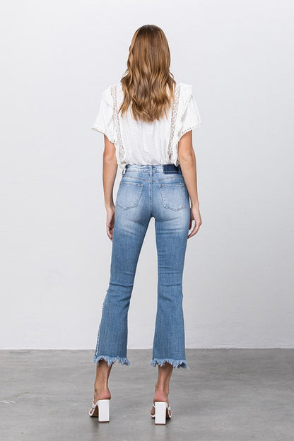 Stretch Mid Rise Crop Flare Blue Jeans - Tigbul's Variety Fashion Shop