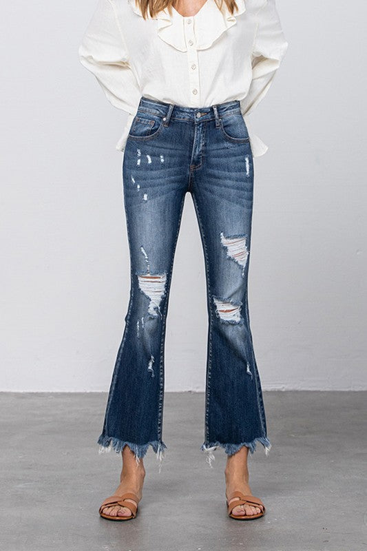 Stretch Mid Rise Crop Flare Jeans - Tigbul's Variety Fashion Shop