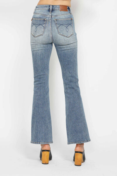 Tummy Control Back Embroidered Pocketed Bootcut Jeans - Tigbul's Variety Fashion Shop