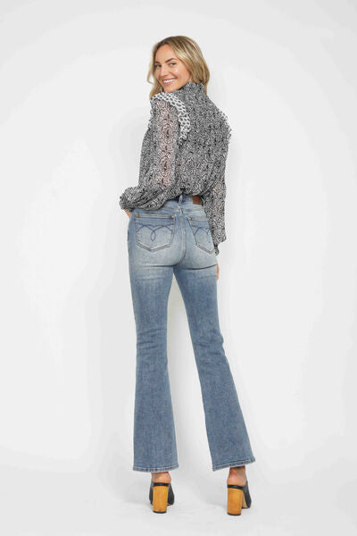 Tummy Control Back Embroidered Pocketed Bootcut Jeans - Tigbul's Variety Fashion Shop