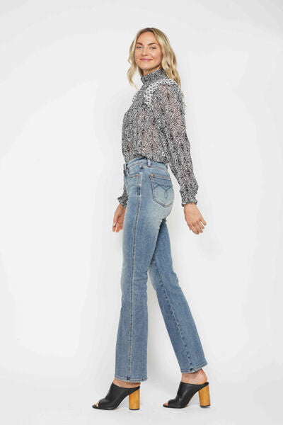 Tummy Control Back Embroidered Pocketed Bootcut Jeans - Tigbul's Variety Fashion Shop