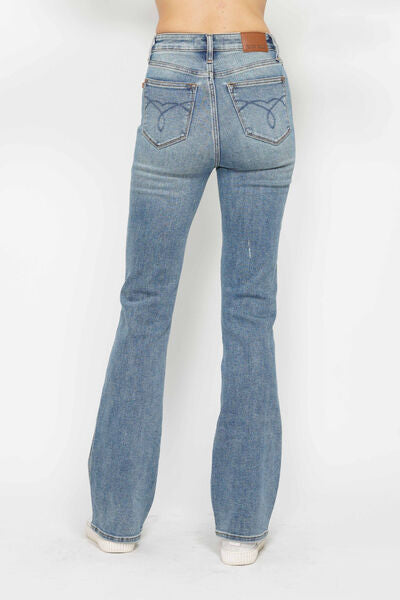 Tummy Control Back Embroidered Pocketed Bootcut Jeans - Tigbul's Variety Fashion Shop
