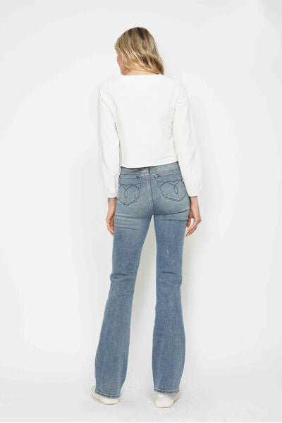 Tummy Control Back Embroidered Pocketed Bootcut Jeans - Tigbul's Variety Fashion Shop