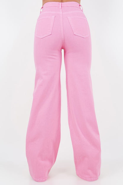 Wide Leg Jean in Bubblegum Pink 33" Inseam - Tigbul's Variety Fashion Shop