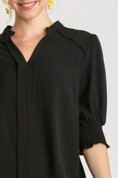 Black Split Neck Boxy Cut Top with Piping Details - Tigbul's Variety Fashion Shop
