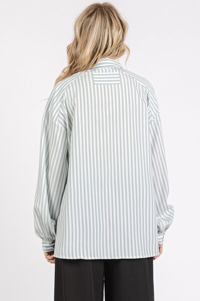 Button Down Sage Green Striped Long Sleeve Shirt - Tigbul's Variety Fashion Shop