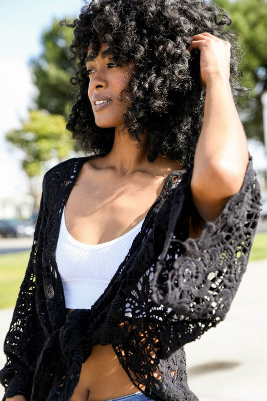 Crochet Floral Petal Kimono Wrap - Tigbul's Variety Fashion Shop