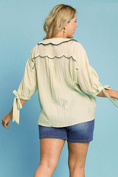Ivory Embroidered Detail Button Down Shirt - Tigbul's Variety Fashion Shop