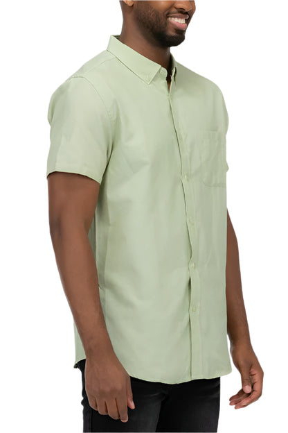 Men's Size Large Green Short Sleeve Button Down Shirt - Tigbul's Variety Fashion Shop