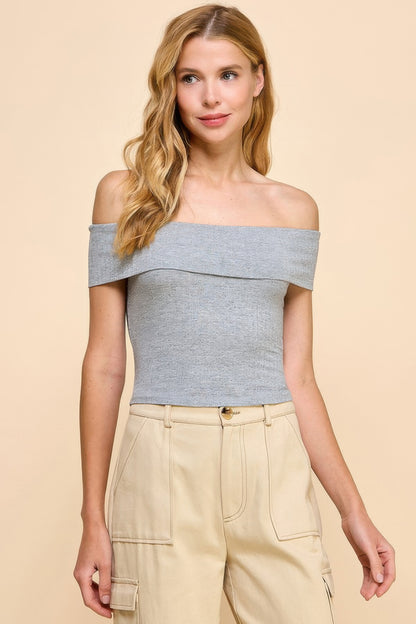 Off Shoulder Ribbed Top - Tigbul's Variety Fashion Shop
