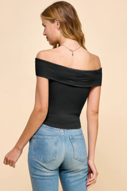 Off Shoulder Ribbed Top - Tigbul's Variety Fashion Shop