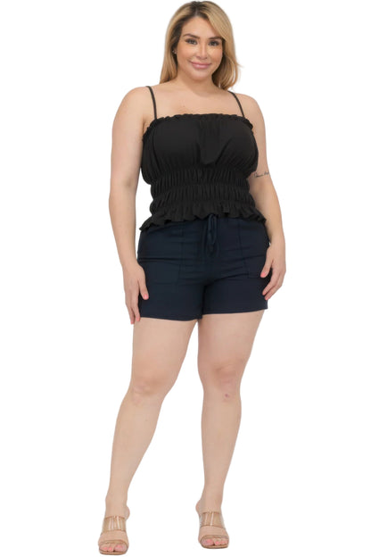 Plus Size Black Tiered Shirred Body Crop Top - Tigbul's Variety Fashion Shop