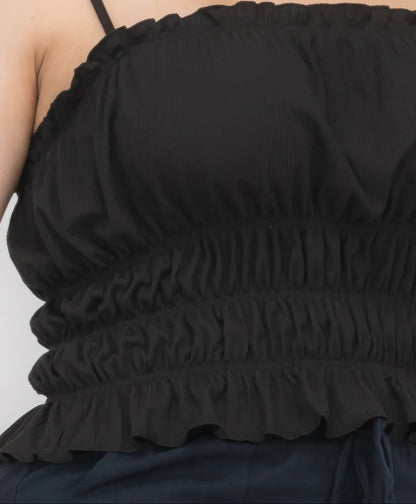 Plus Size Black Tiered Shirred Body Crop Top - Tigbul's Variety Fashion Shop