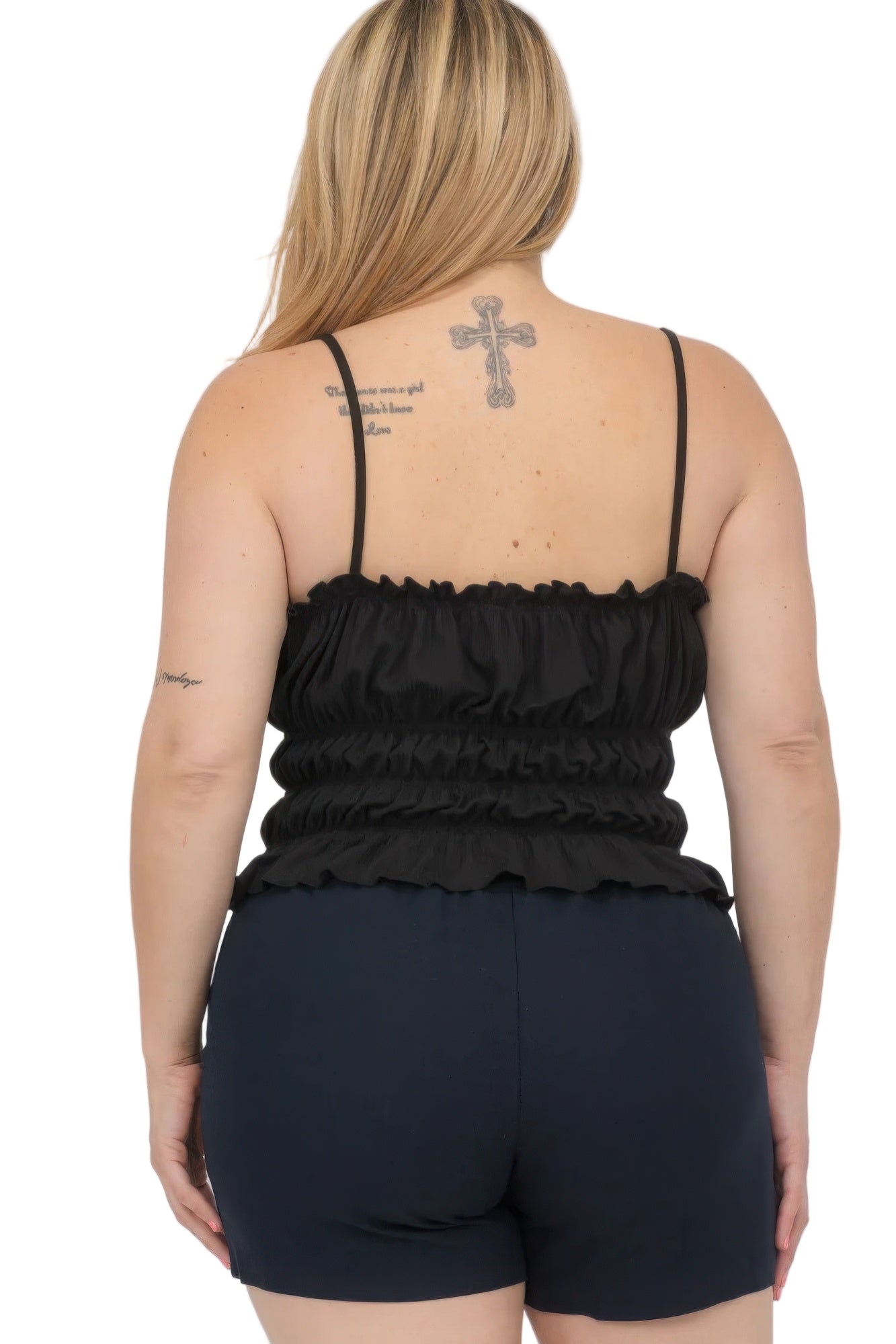 Plus Size Black Tiered Shirred Body Crop Top - Tigbul's Variety Fashion Shop