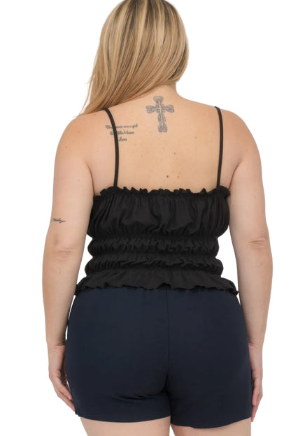 Plus Size Black Tiered Shirred Body Crop Top - Tigbul's Variety Fashion Shop