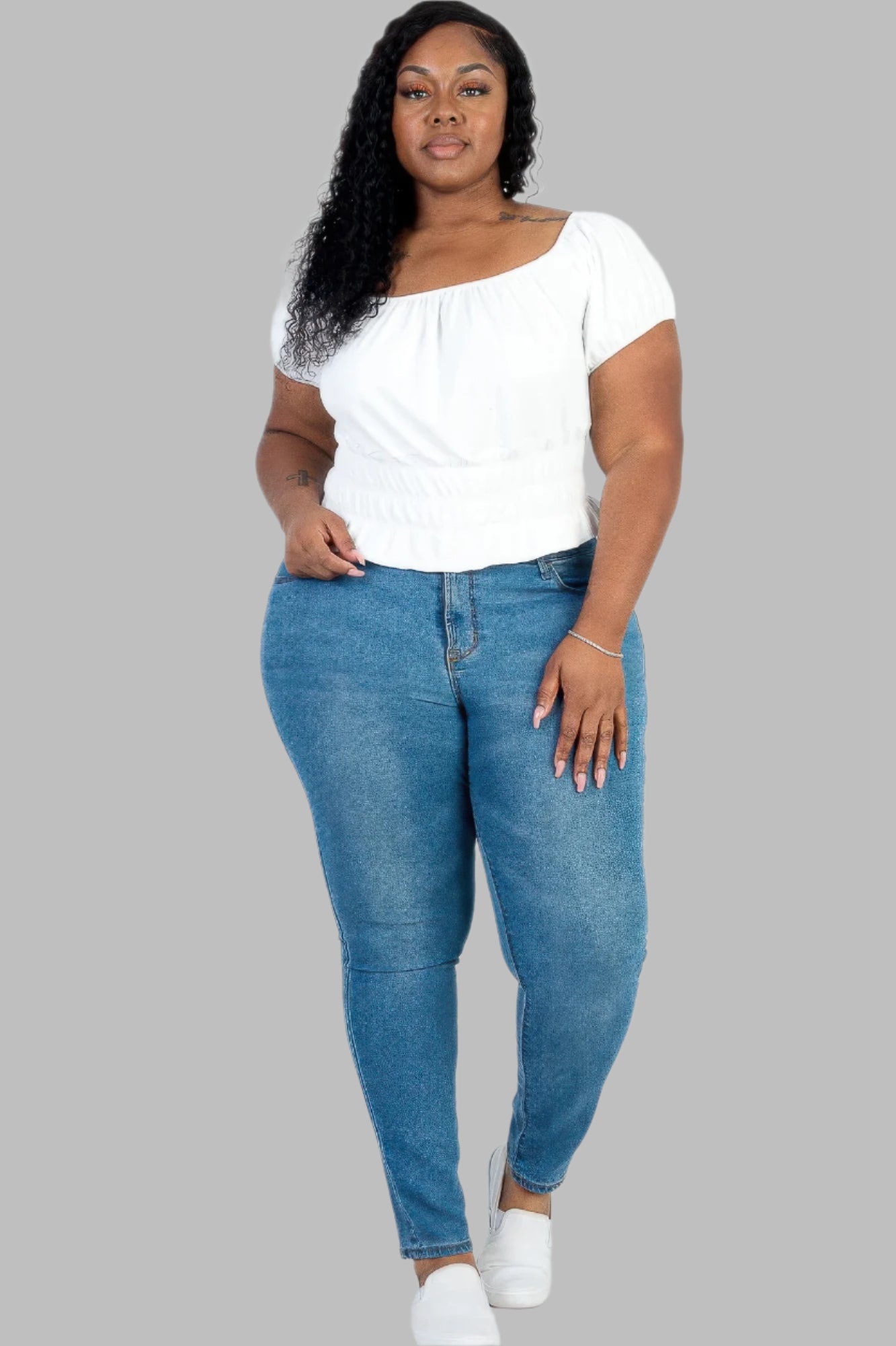 Plus size casual ruched puff sleeve ribbed knit solid top - Tigbul's Variety Fashion Shop