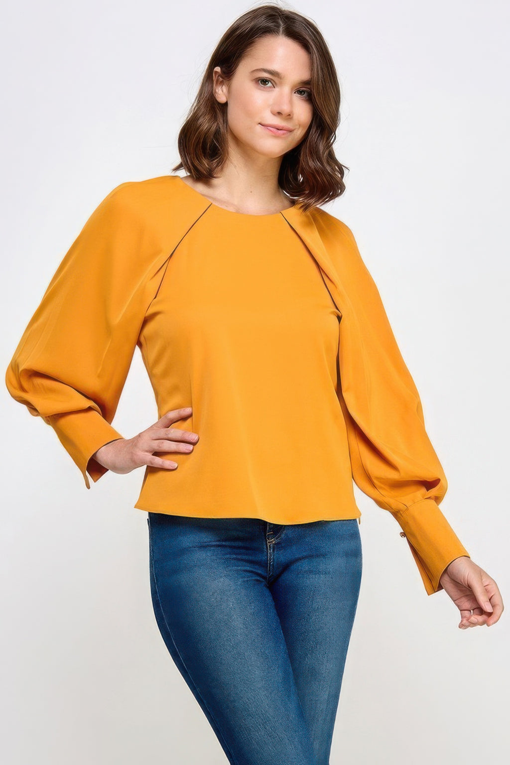 Raglan-Longsleeve mit Rückbinde, Senfgelb
