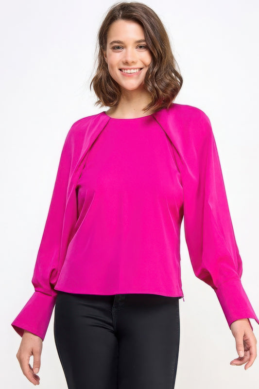 Raglan Long Sleeve Top With Back Neck Tie - Tigbul's Variety Fashion Shop