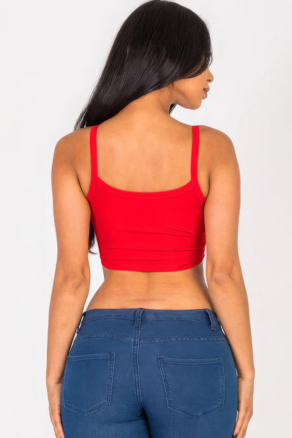 Chili Red ribbed knit crop cami top, scoop back with thin shoulder straps