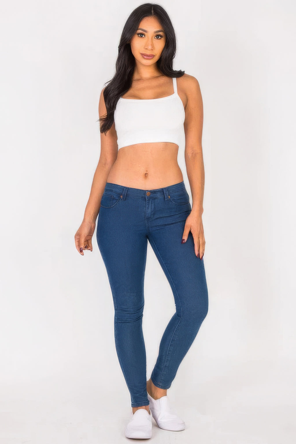 White ribbed knit crop cami top with square front neckline and thin straps