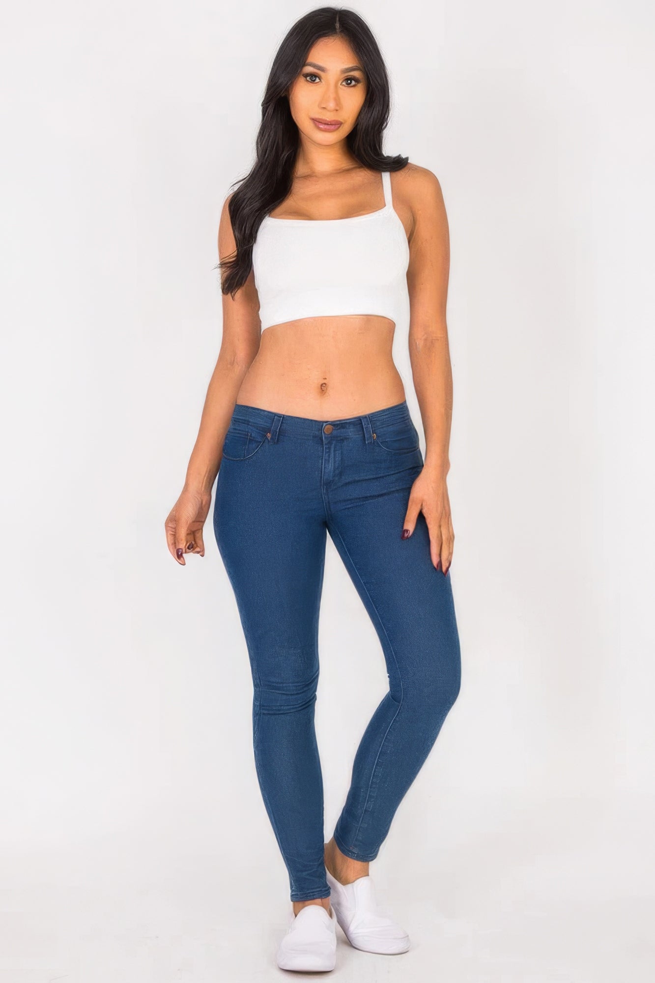 White ribbed knit crop cami top with square front neckline and thin straps