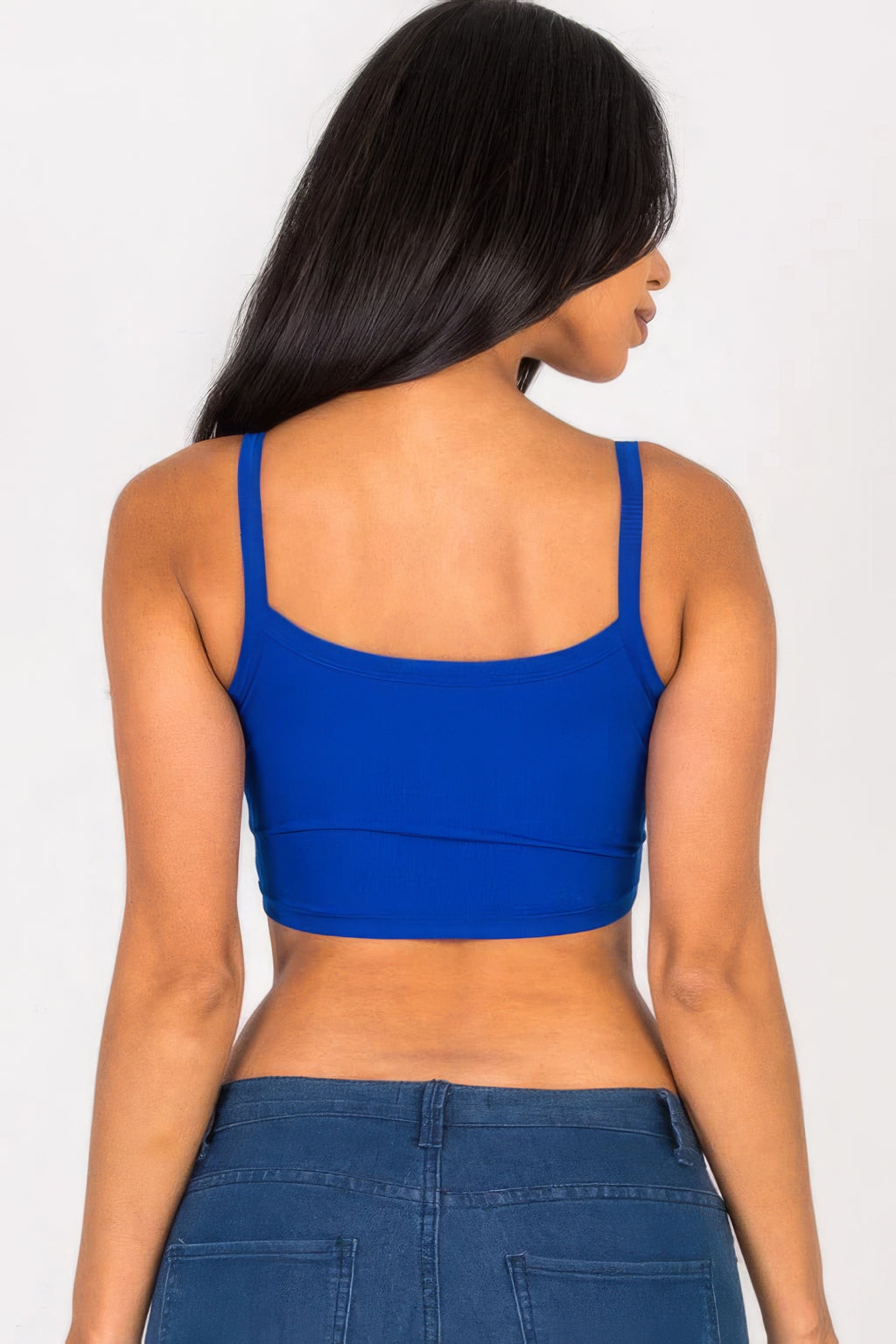 Royal blue ribbed knit crop cami top, square back with thin shoulder straps