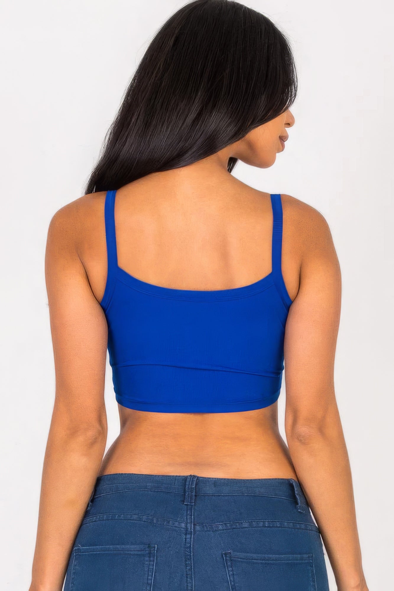 Royal blue ribbed knit crop cami top, square back with thin shoulder straps
