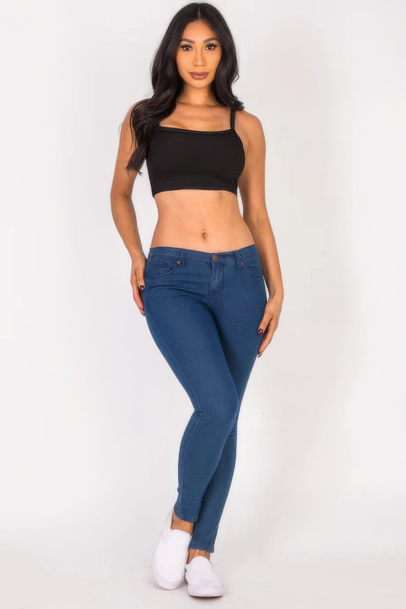 Rippiges Knit Cropped Cami-Top, schwarz, schmale Träger, quadratischer Ausschnitt