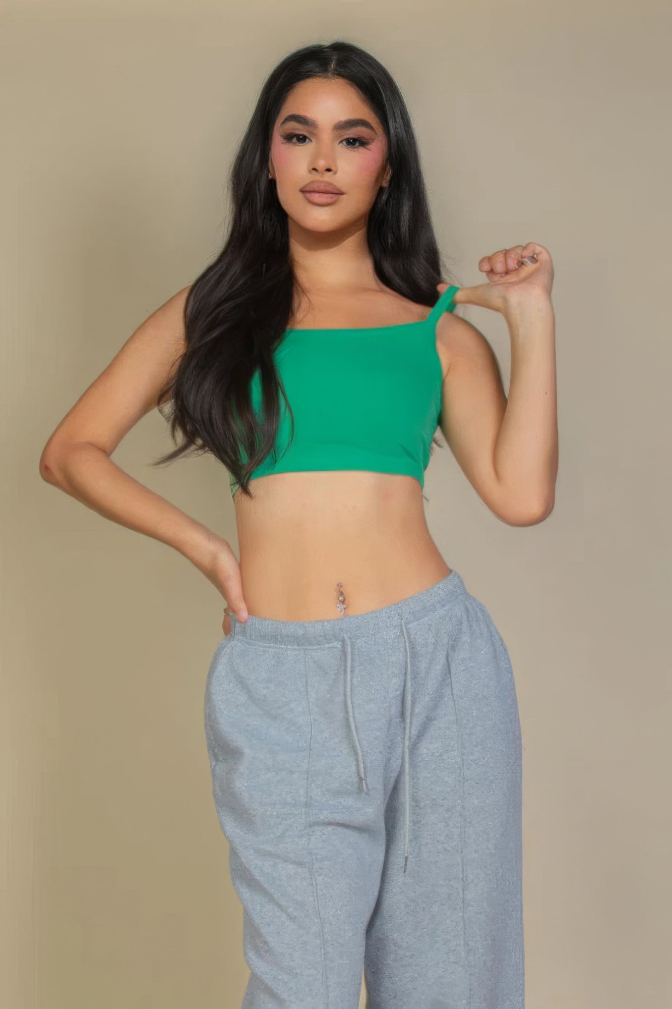 Leuchtend grünes Rib Knit Cropped Cami-Top mit schmalen Trägern