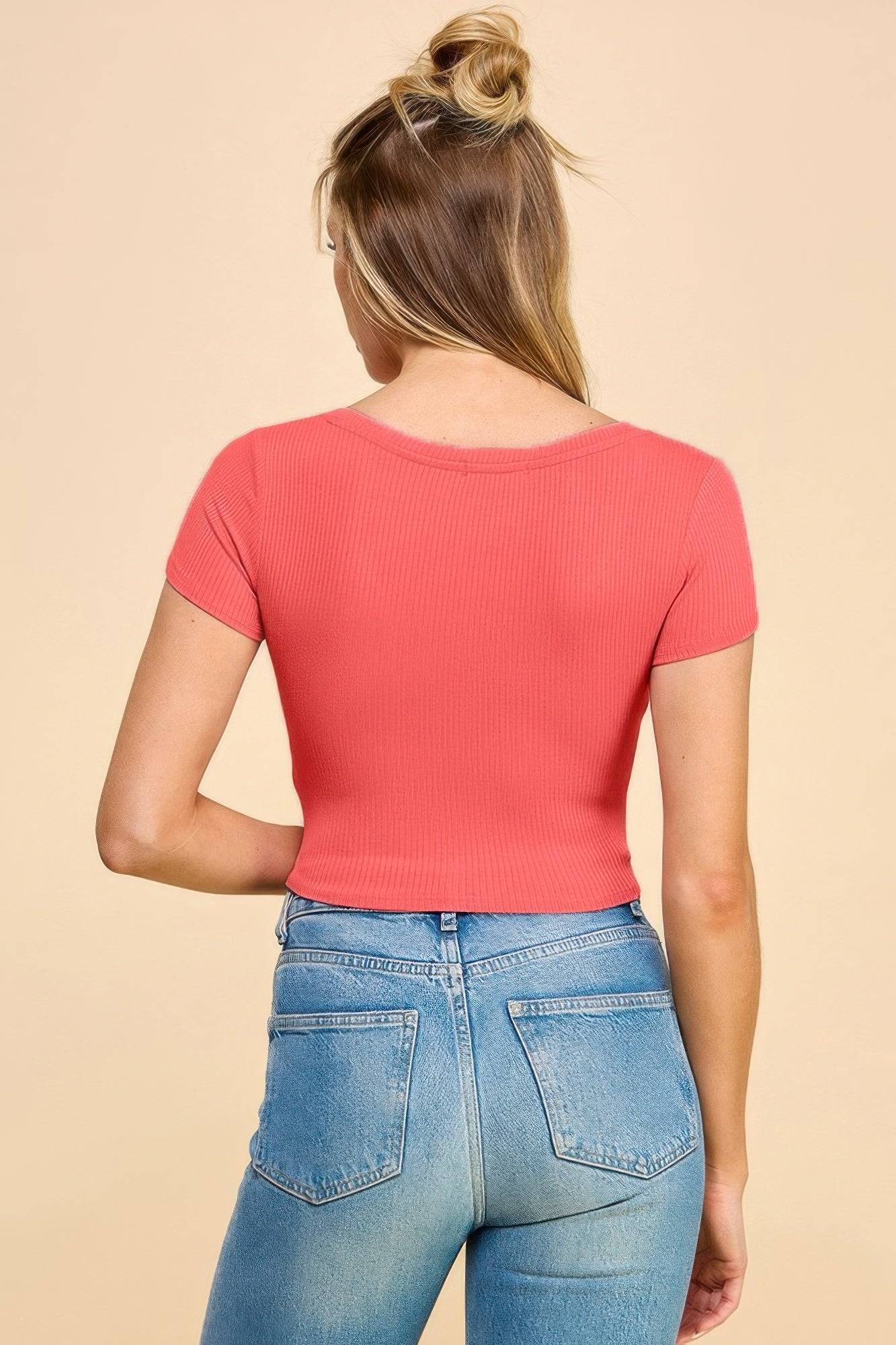 Short Sleeve V-neck Crop Top - Tigbul's Variety Fashion Shop